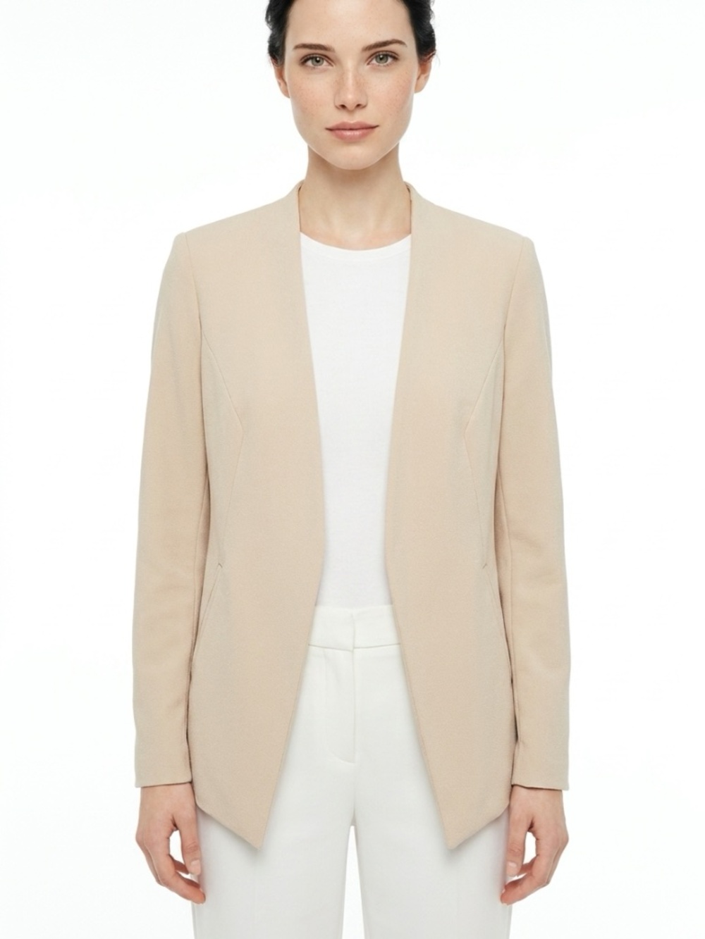 BCBGGENERATION • Beige Draped Waterfall Open Front Blazer Jacket Size Small